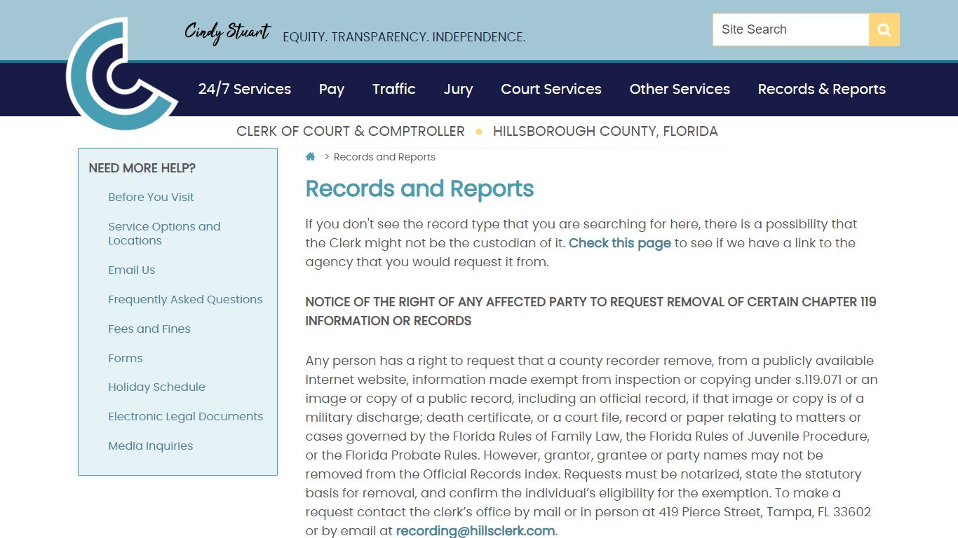 Records and Reports | Hillsborough County - CCC emblem